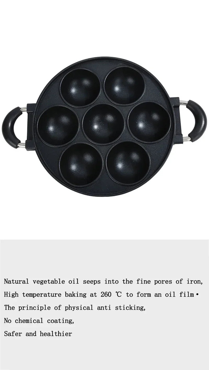 7 Hole Cake Cooking Pan Cast Iron Omelette Pan Non-stick Cooking Pot Breakfast Egg Cooking Pie Cake Mold Cookware Kitchenware