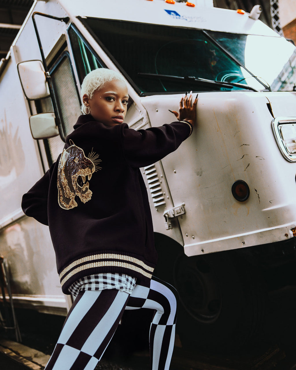 A.I.9 African Intelligence Guilded Leopard - Sandflower Collab Varsity Jacket - Image 5