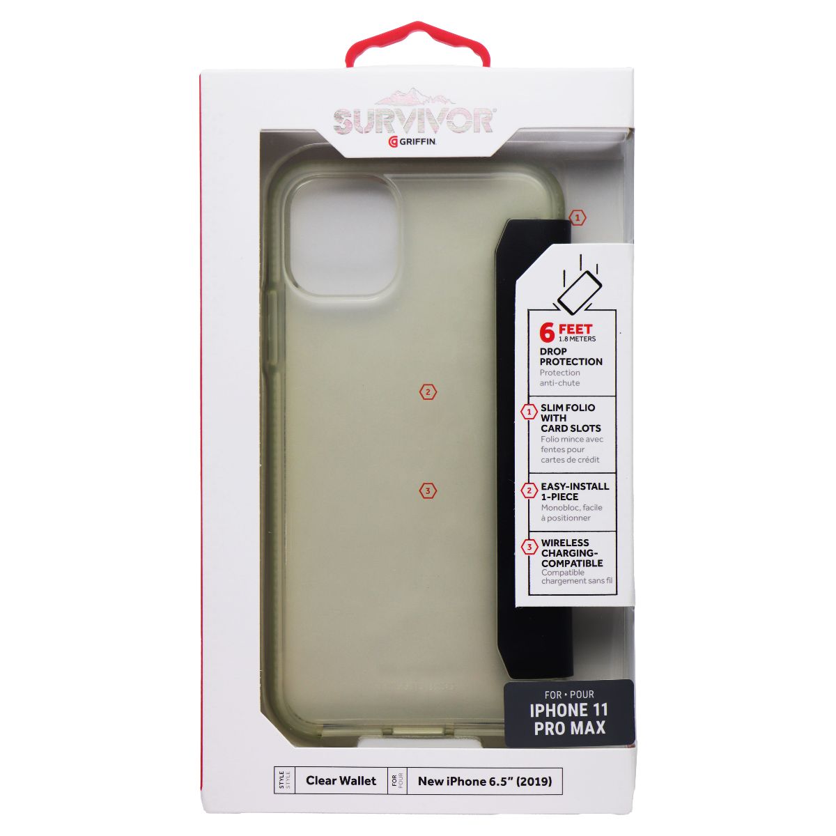 Griffin Survivor Clear Wallet Case for Apple iPhone 11 Pro Max - Clear/Black - New