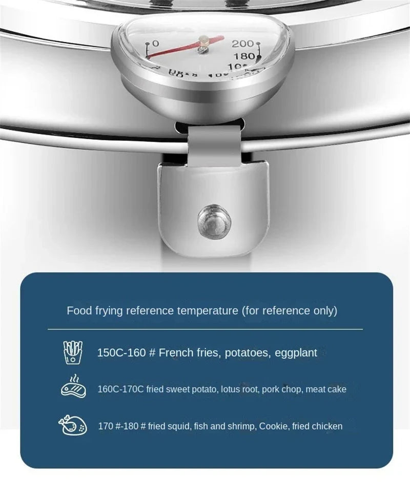 Japanese Deep Frying Pot with a Thermometer and a Lid 304 Stainless Steel Kitchen Tempura Fryer Pan 20/24cm - Image 25