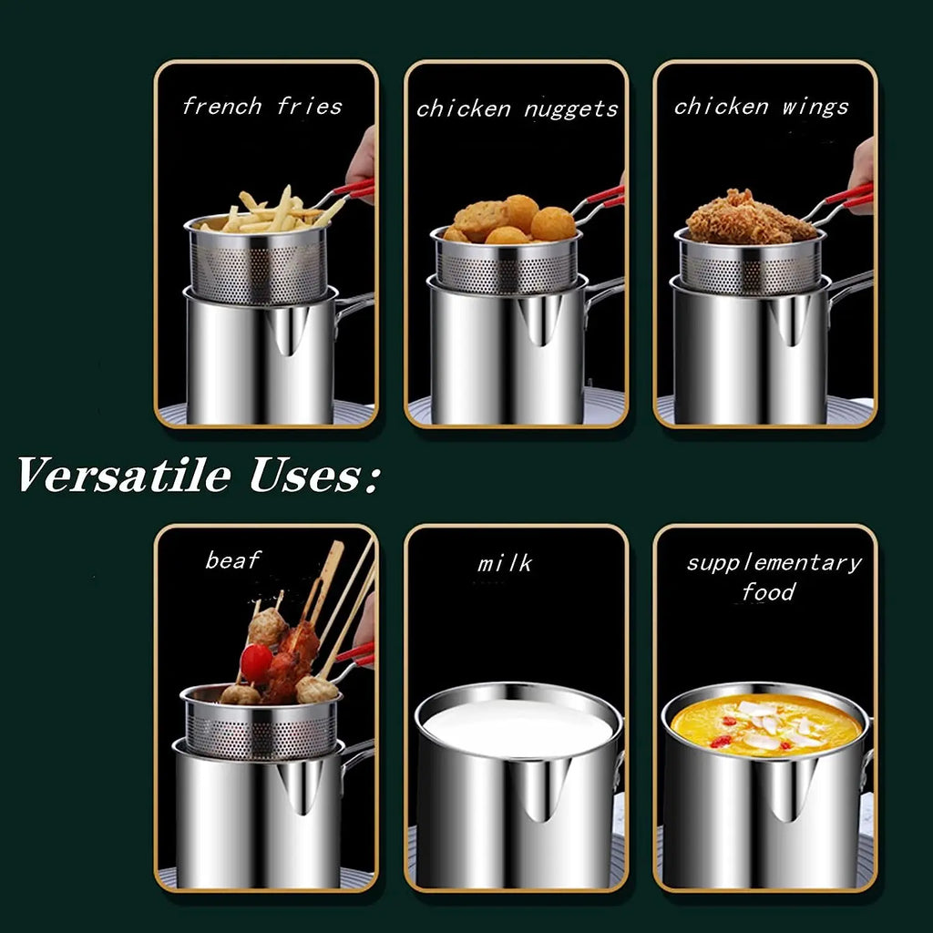 Deep Frying Pot Kitchen Fryer With Strainer Stainless Steel Tempura Fryer Pan Fry Pot Chicken Fried Chicken - Image 12