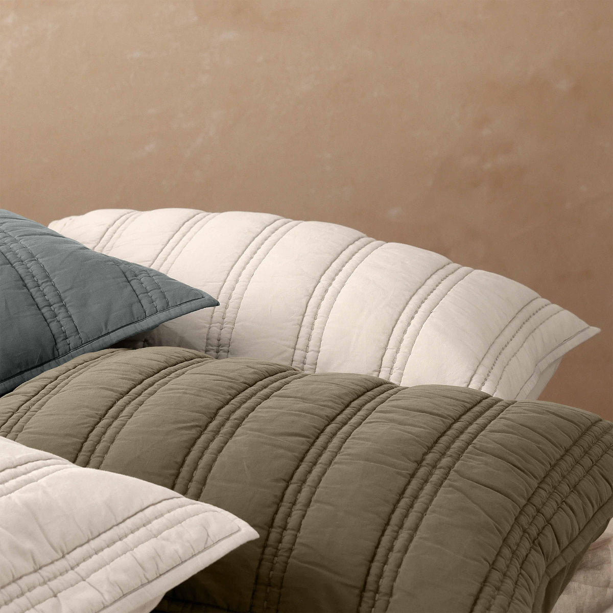 Organic Stonewashed Percale Channel Quilt Euro Shams - Image 9