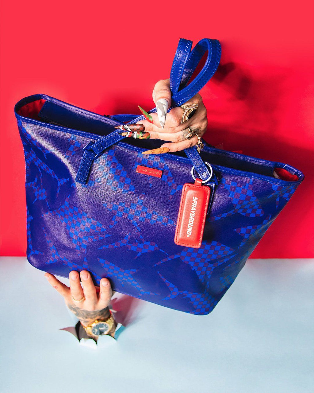 Shark Check (Blue) Tote - Image 2
