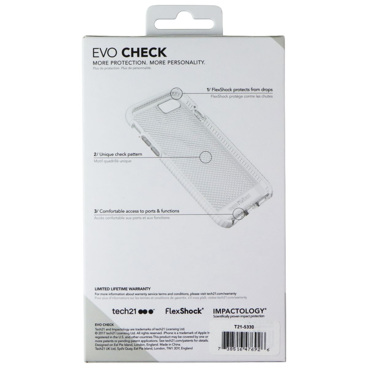 Tech21 Evo Check Series Flexible Gel Case Cover Apple iPhone 8 7 - Clear / White - New - Image 2