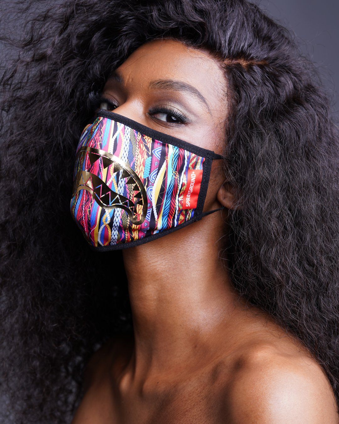1994 Gold Metallic Shark Polyester Face Mask - Image 5