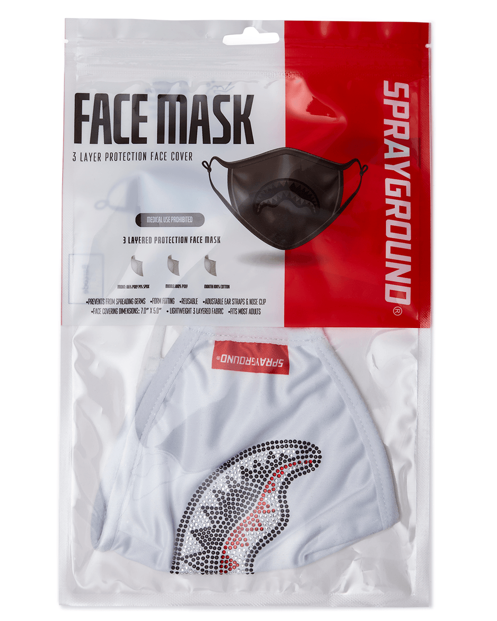 Trinity Diamond Shark (Wht) Polyester Face Mask - Image 7