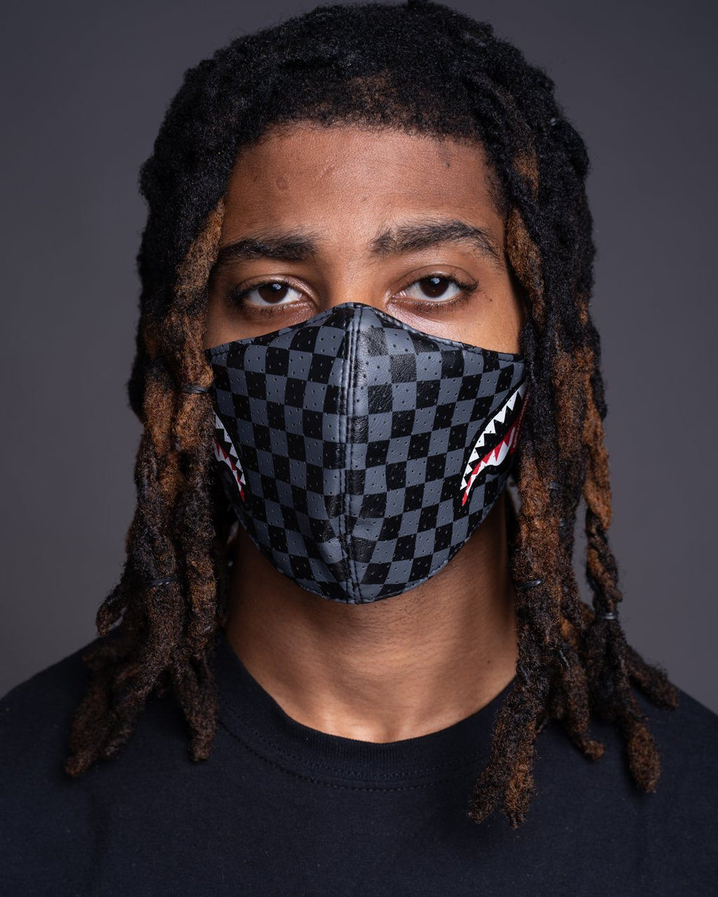 Sharks in Paris (Gray) Vegan Leather Face Mask - Image 8