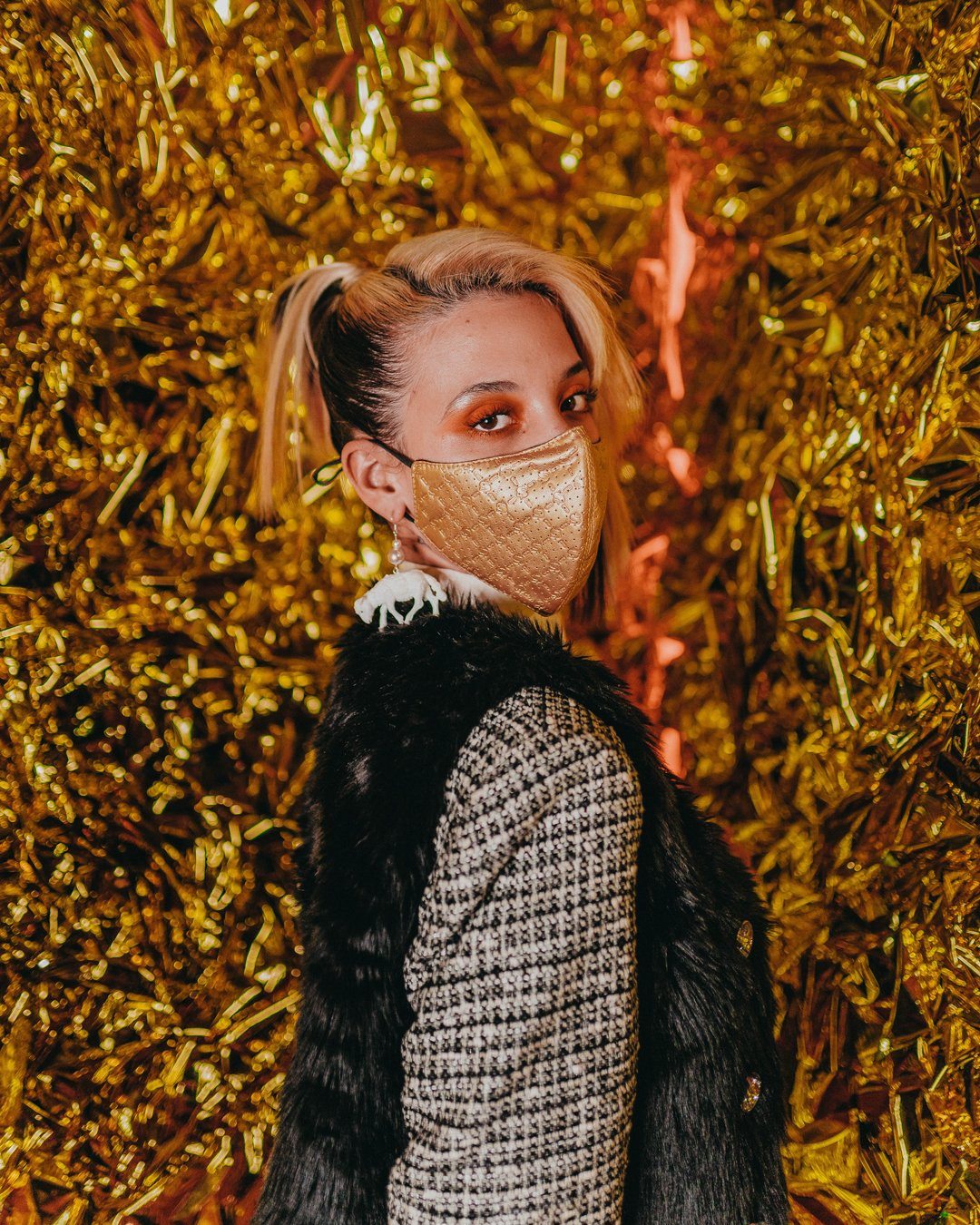 Gold Money Pattern Vegan Leather Face Mask - Image 4