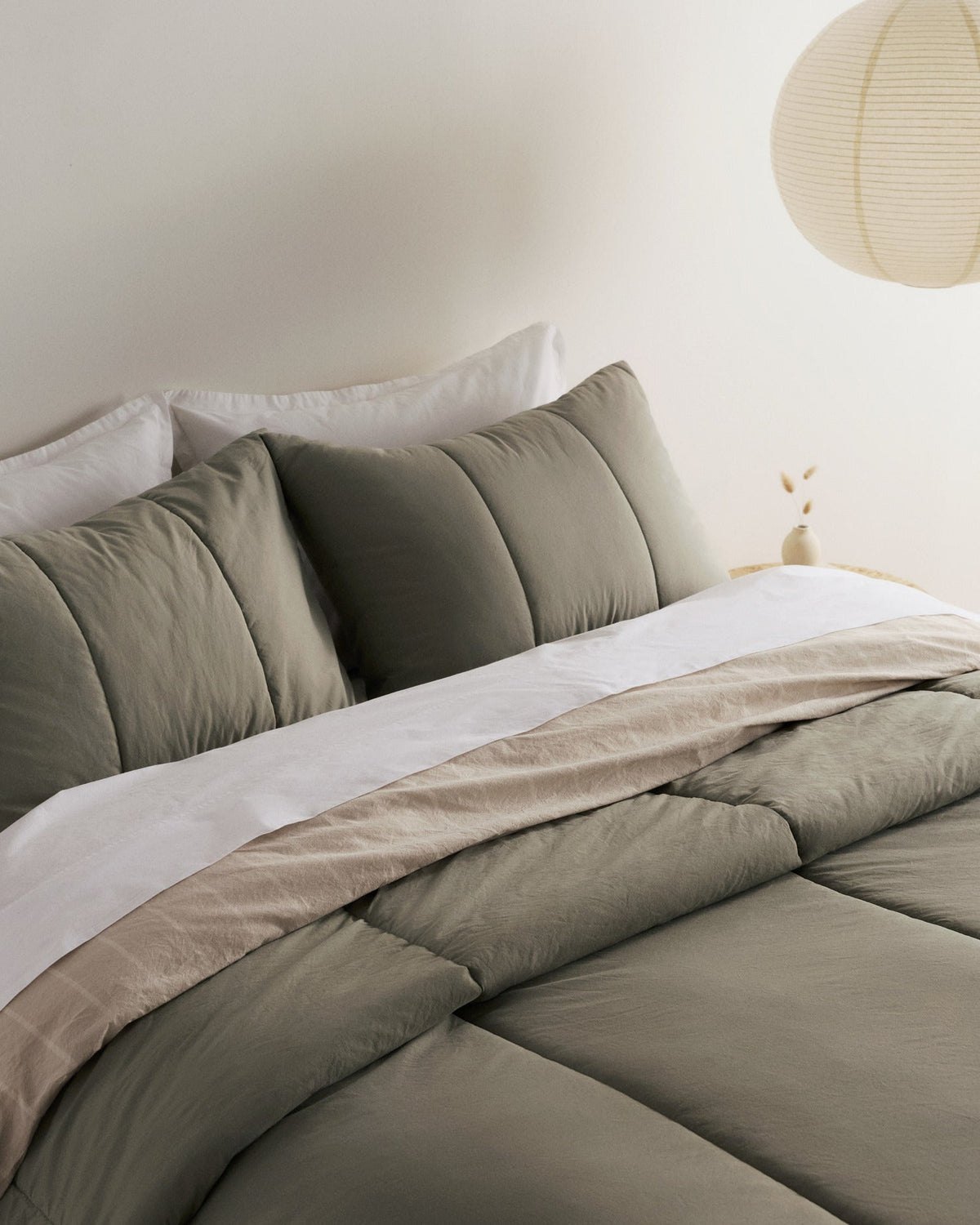 Brushed Cotton Quilted Sham Set (Moss) - Image 4