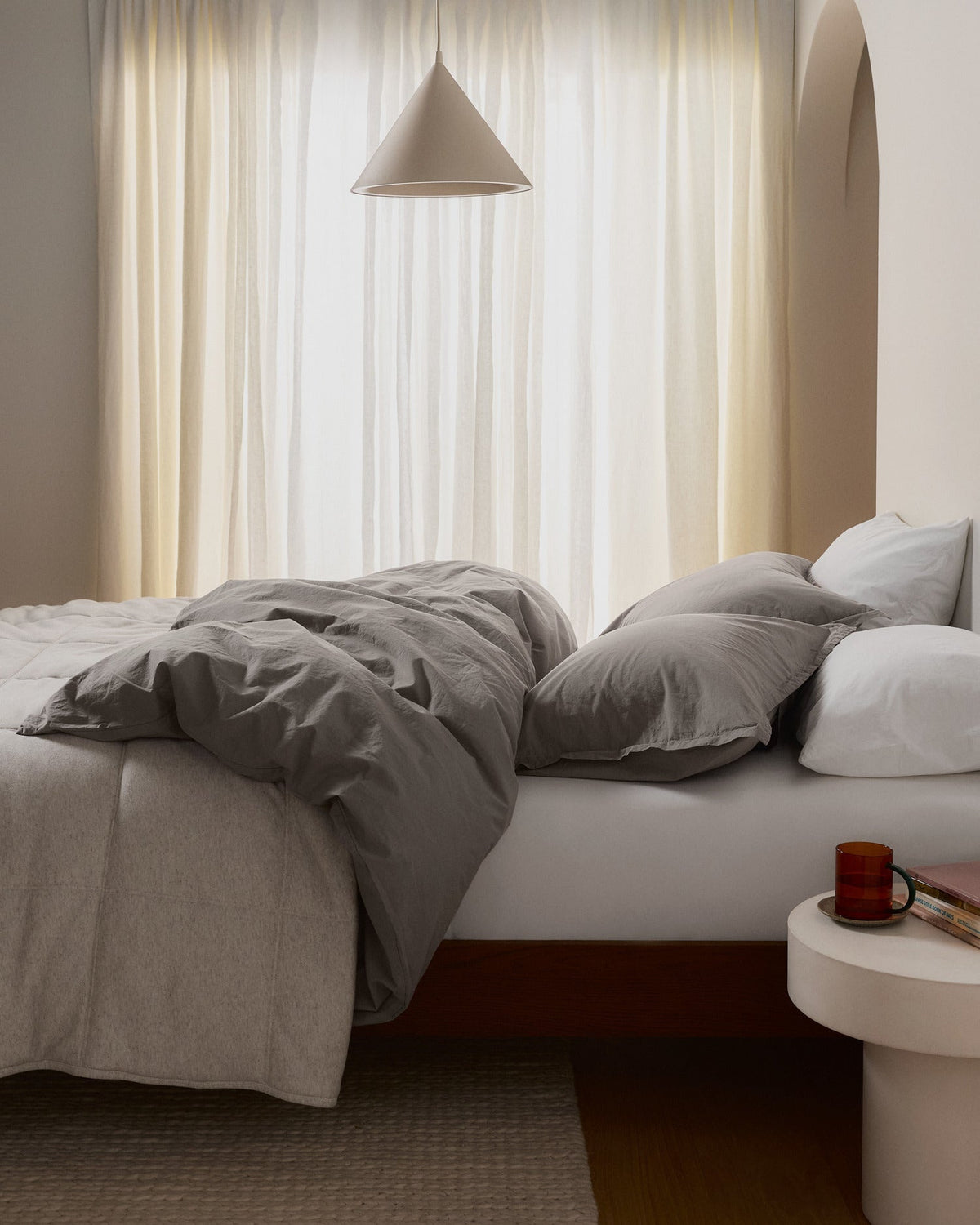 Brushed Cotton Duvet Cover Set - Pebble F/Q - Image 2
