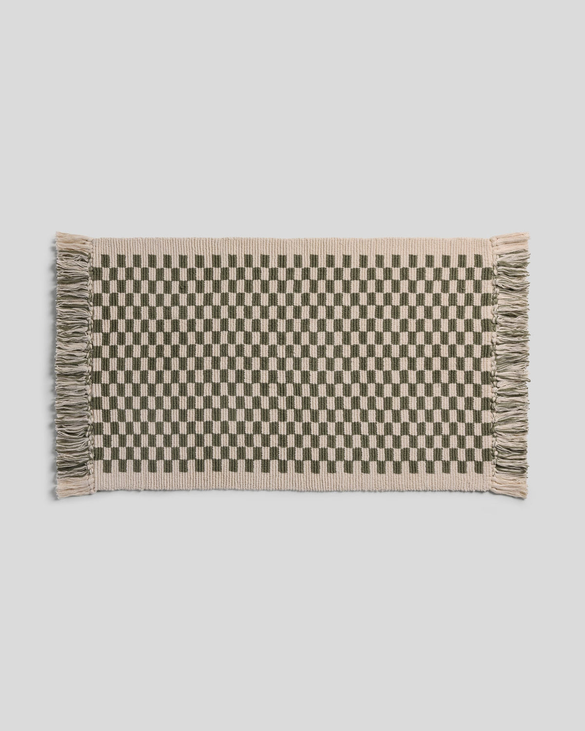 Organic Checkered Bath Rug (Natural and Thyme)