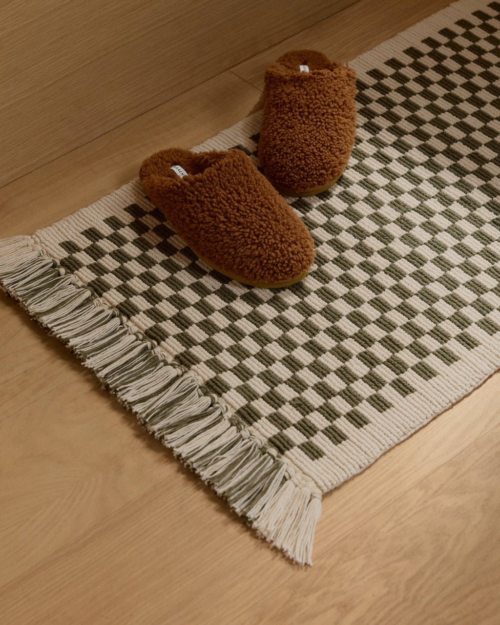 Organic Checkered Bath Rug (Natural and Thyme) - Image 2