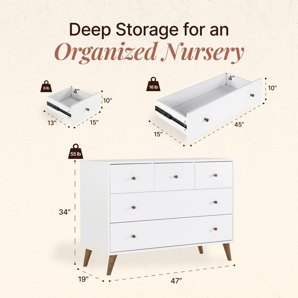 Dadada Austin 5-Drawer Dresser - White / Walnut Oak - Image 7