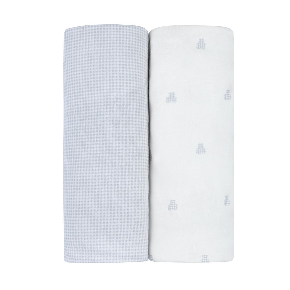 Ely's & Co. 2 Pack Changing Pad Covers - Gingham Bear Collection - Blue - Image 2