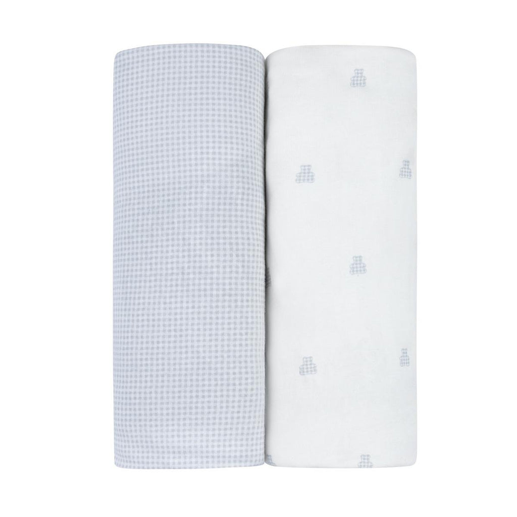 Ely's & Co. 2 Pack Crib Sheets - Gingham Bear Collection - Blue - Image 2
