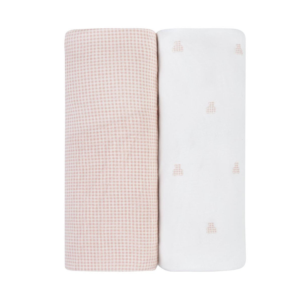 Ely's & Co. 2 Pack Crib Sheets - Gingham Bear Collection - Pink - Image 2