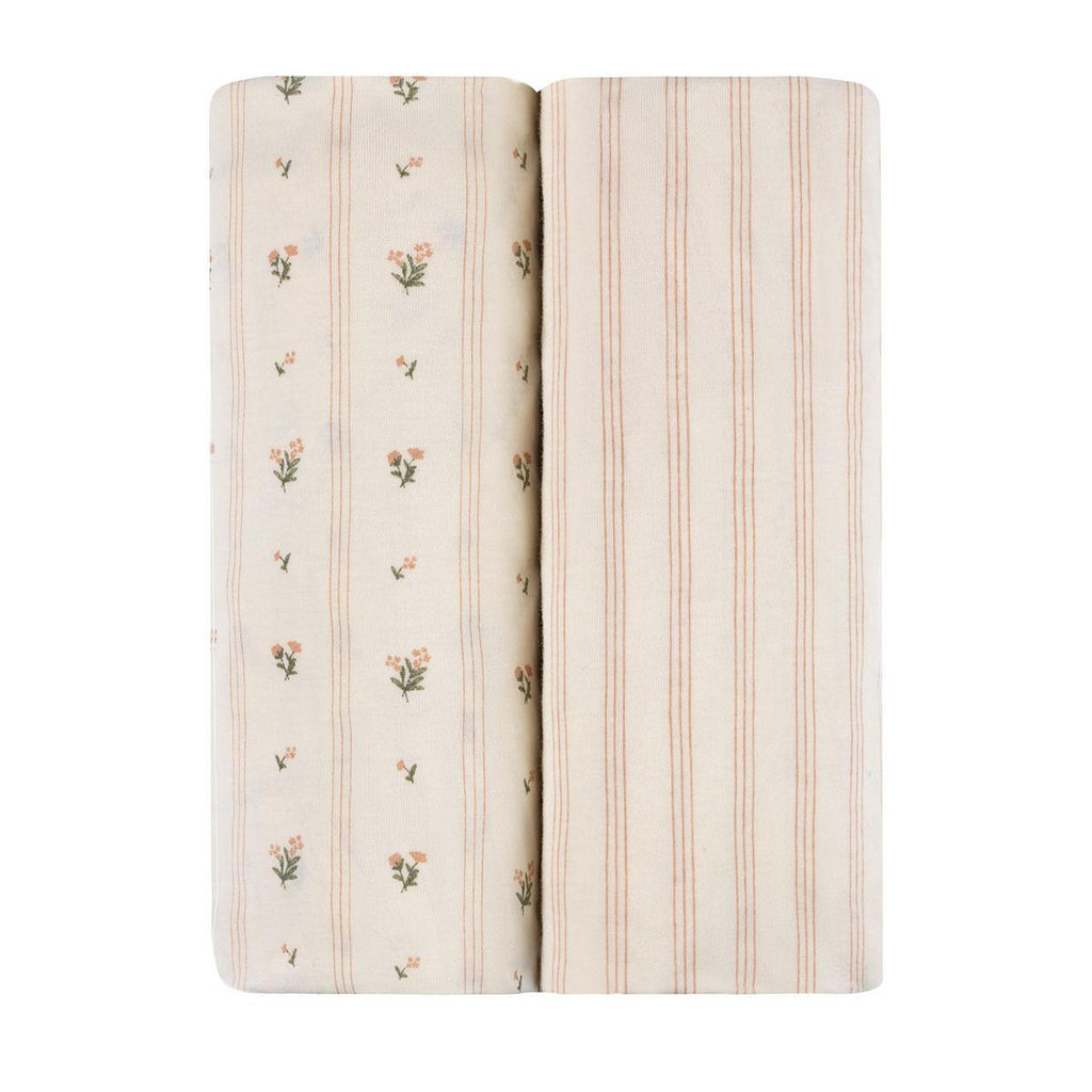 Ely's & Co. 2 Pack Crib Sheets - Linear Floral Collection - Pink - Image 2