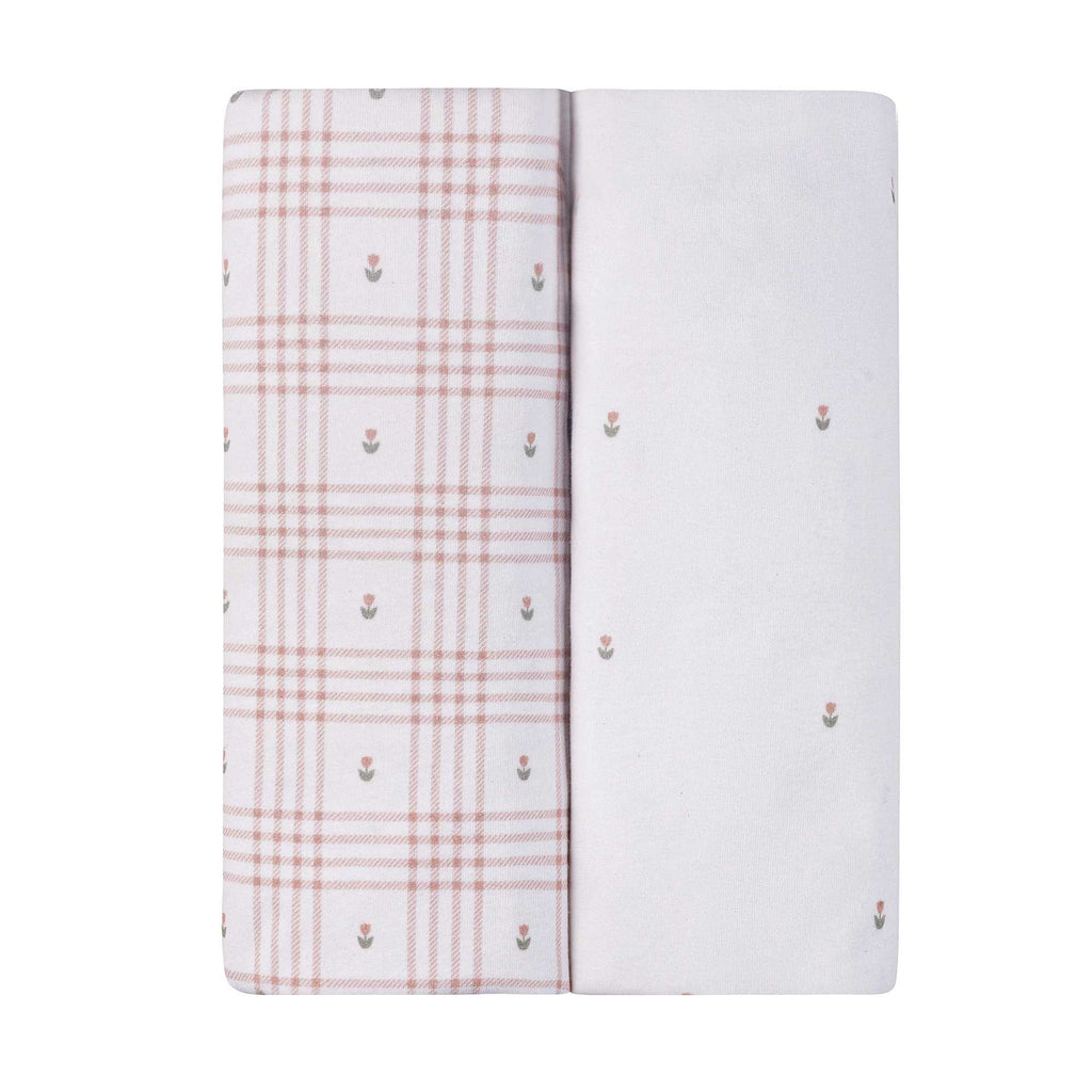 Ely's & Co. 2 Pack Waterproof Bassinet Sheets - Floral Plaid Collection - Pink