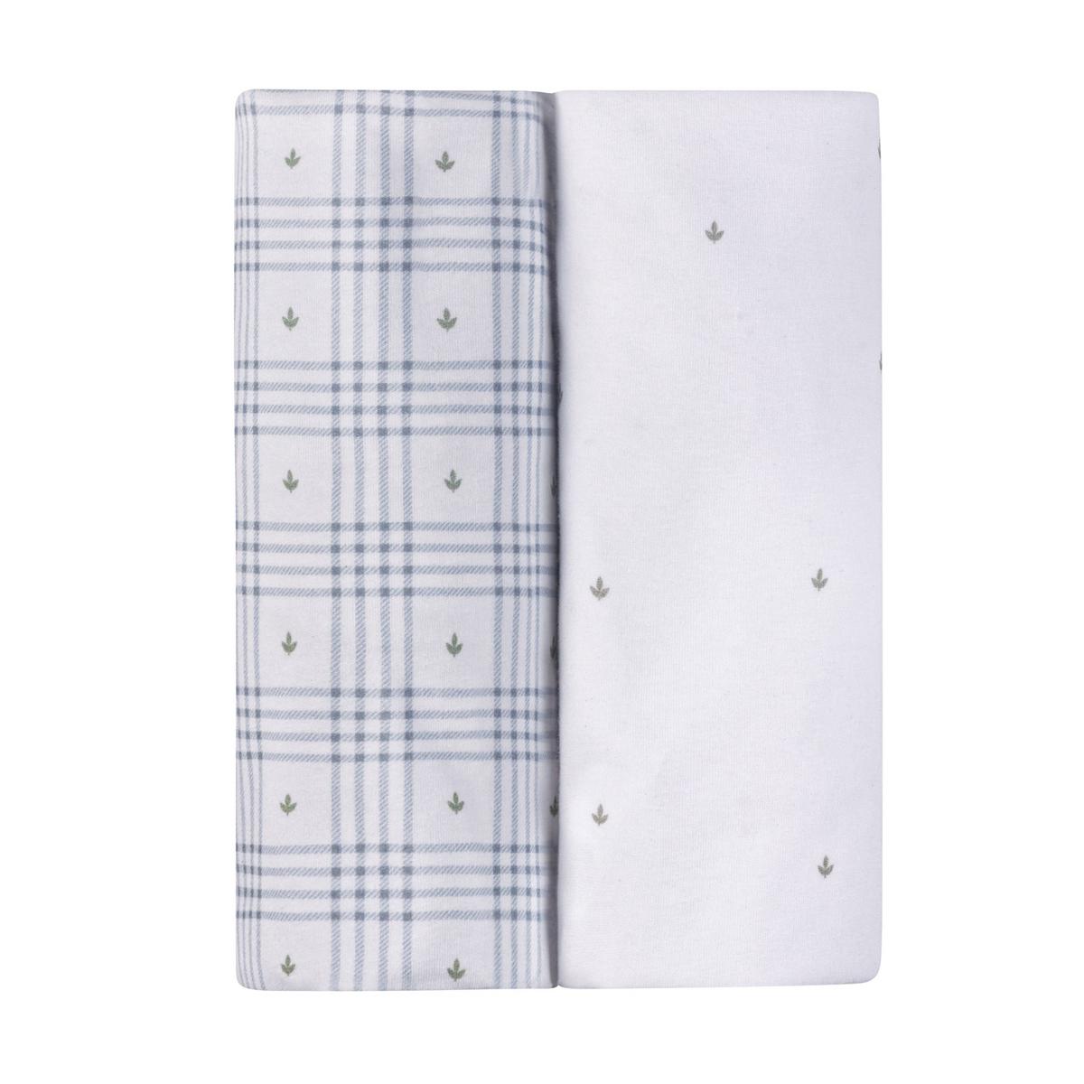 Ely's & Co. 2 Pack Waterproof Changing Pad Covers - Floral Plaid Collection - Blue - Image 2
