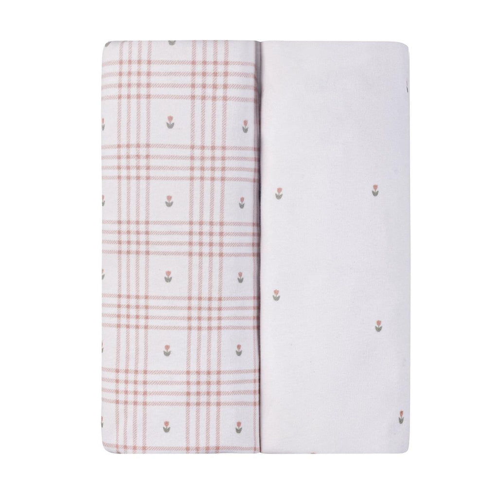 Ely's & Co. 2 Pack Waterproof Changing Pad Covers - Floral Plaid Collection - Pink - Image 2