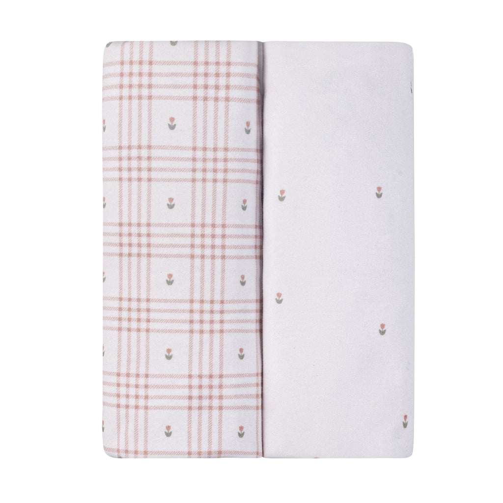 Ely's & Co. 2 Pack Waterproof Changing Pad Covers - Floral Plaid Collection - Pink