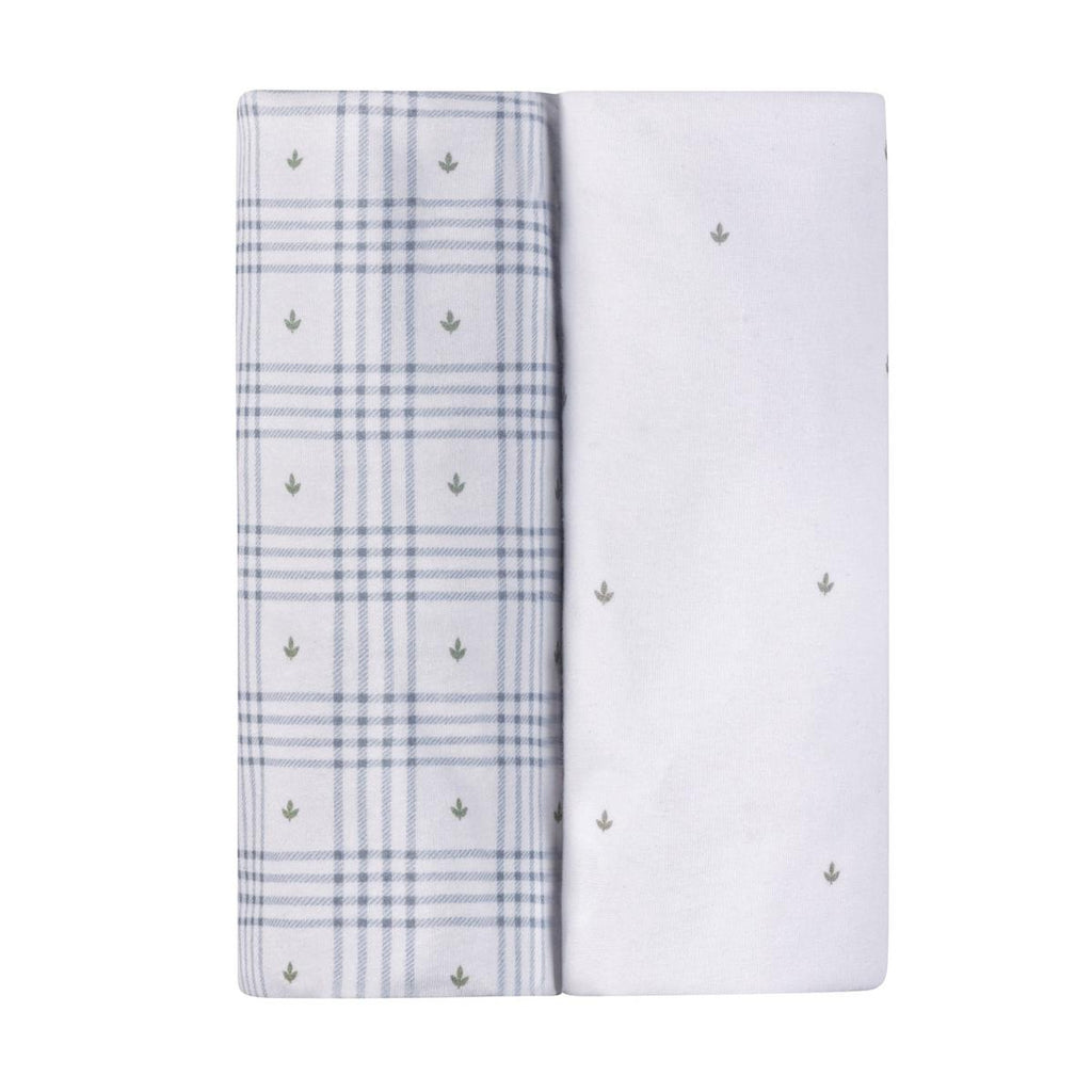 Ely's & Co. 2 Pack Waterproof Crib Sheets - Floral Plaid Collection - Blue - Image 2