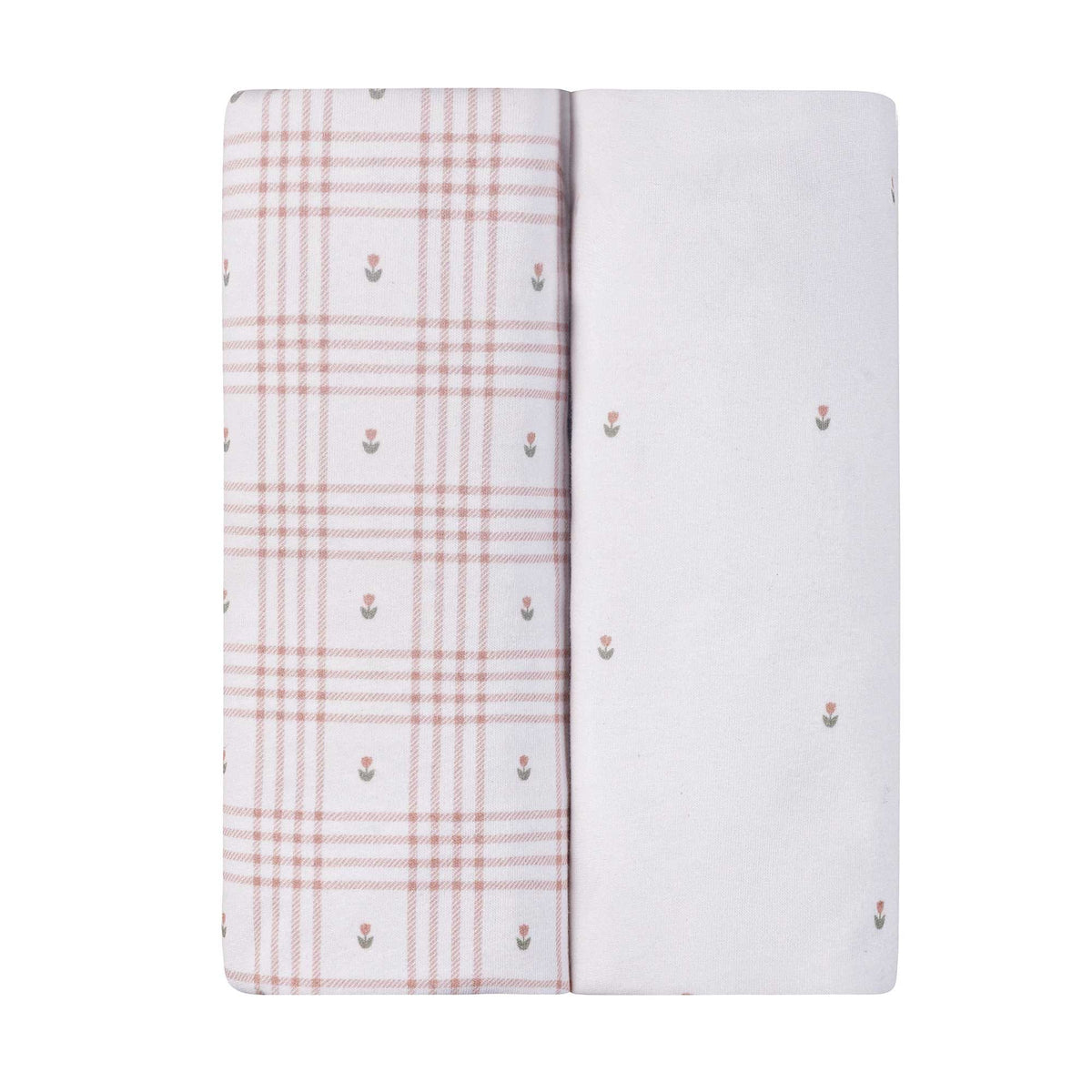 Ely's & Co. 2 Pack Waterproof Crib Sheets - Floral Plaid Collection - Pink