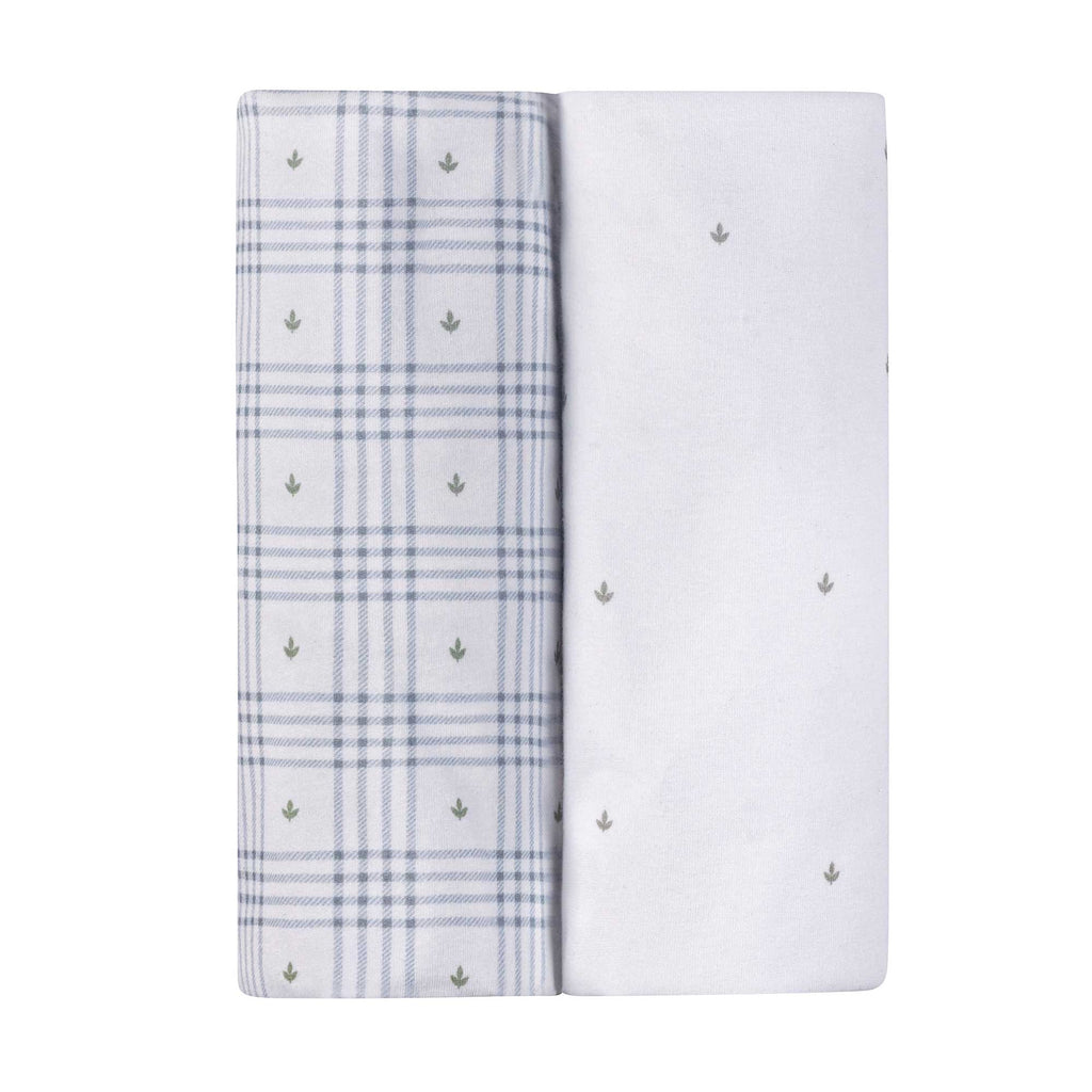 Ely's & Co. 2 Pack Waterproof Pack n Play Sheets - Floral Plaid Collection - Blue