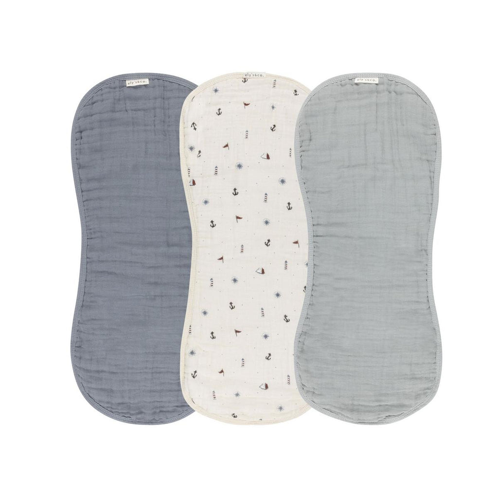 Ely's & Co. 3 Pack Muslin Burp Cloths - Blue Nautical - Image 2