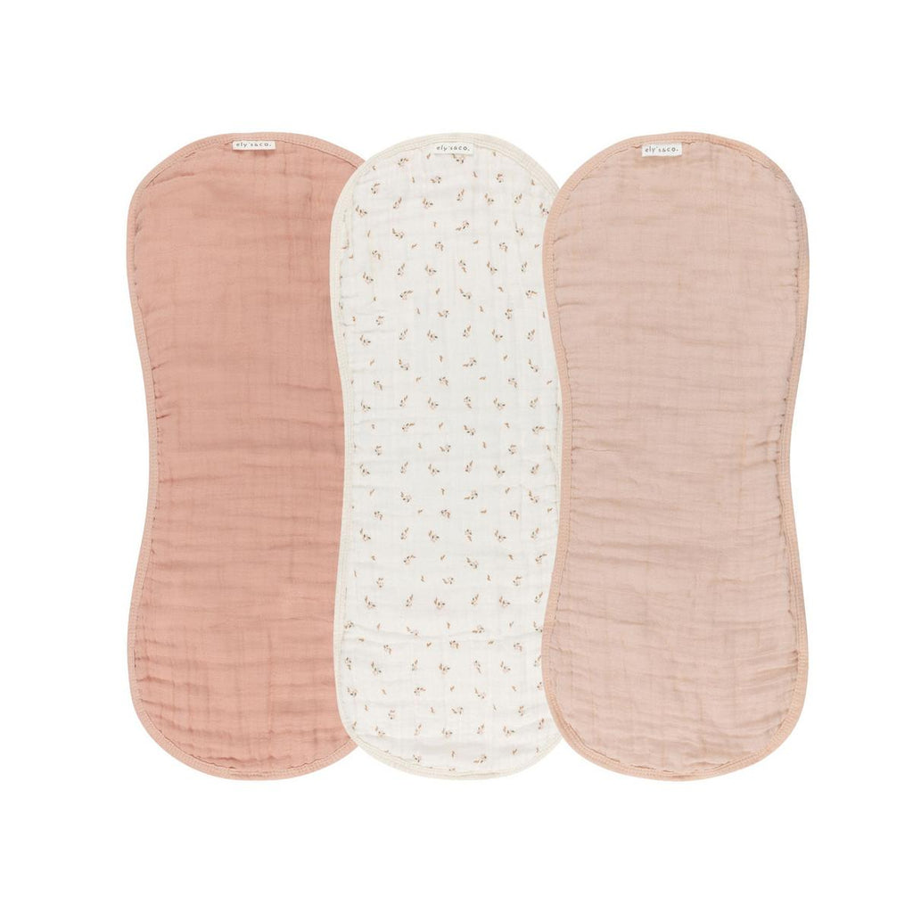 Ely's & Co. 3 Pack Muslin Burp Cloths - Floral Pink - Image 2
