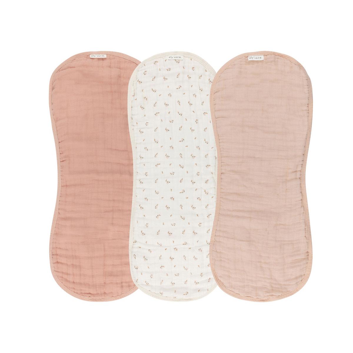 Ely's & Co. 3 Pack Muslin Burp Cloths - Floral Pink - Image 2