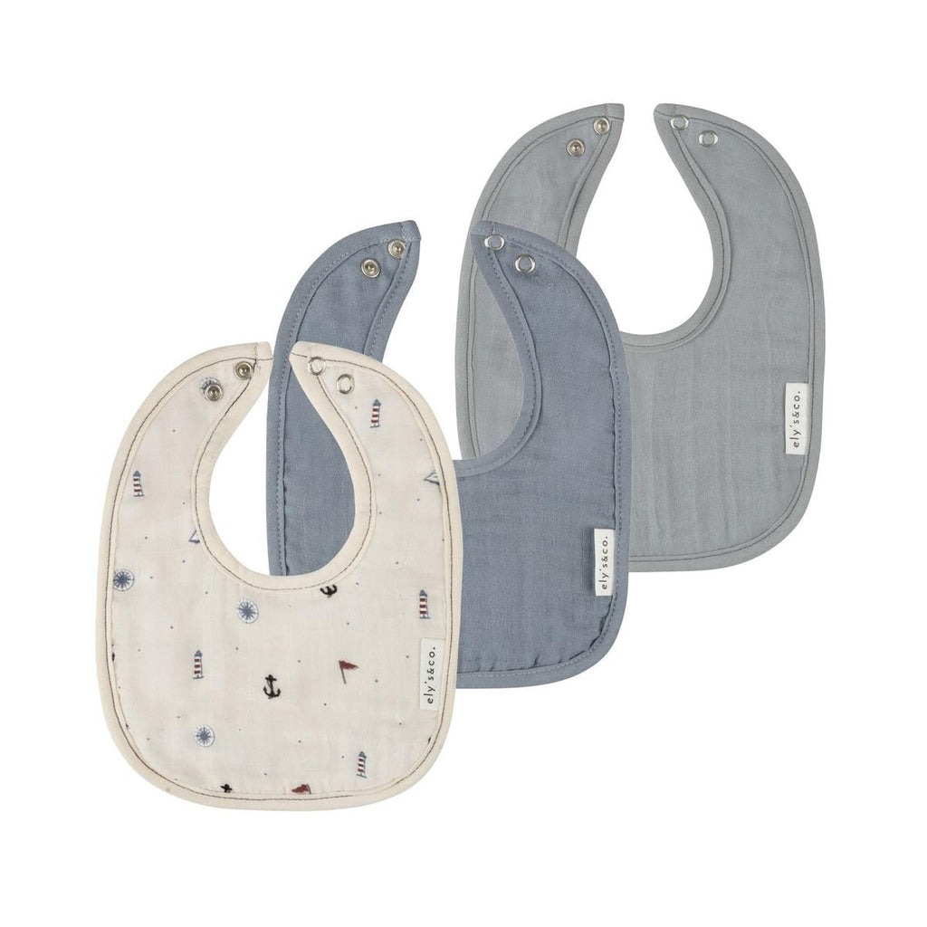 Ely's & Co. 3 Pack Muslin Terry Bibs - Blue Nautical - Image 2