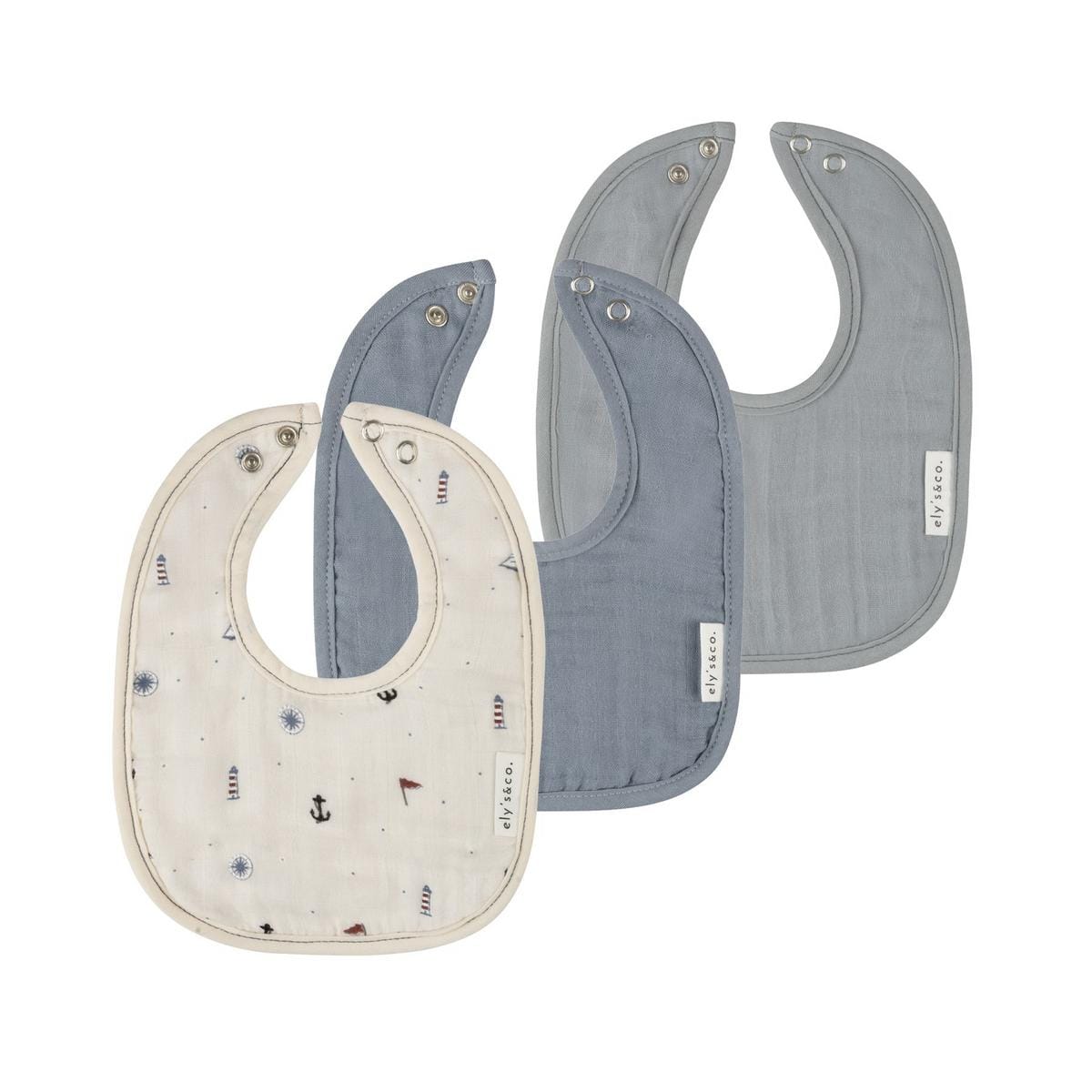 Ely's & Co. 3 Pack Muslin Terry Bibs - Blue Nautical - Image 2
