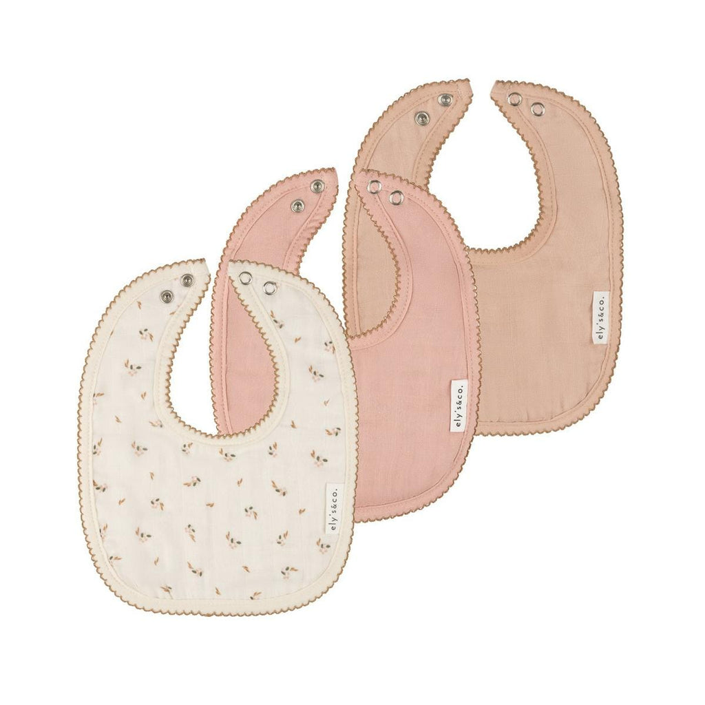 Ely's & Co. 3 Pack Muslin Terry Bibs - Pink Floral - Image 2