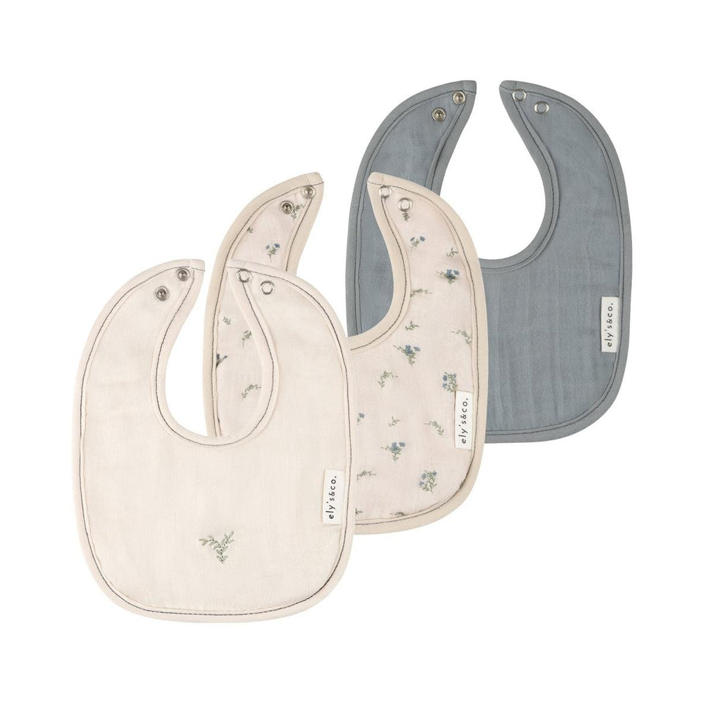 Ely's & Co. 3 Pack Muslin Terry Bibs - Tan / Blue Ginkgo - Image 2