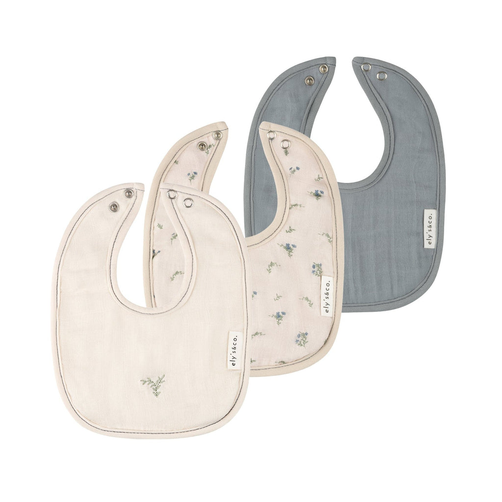 Ely's & Co. 3 Pack Muslin Terry Bibs - Tan / Blue Ginkgo