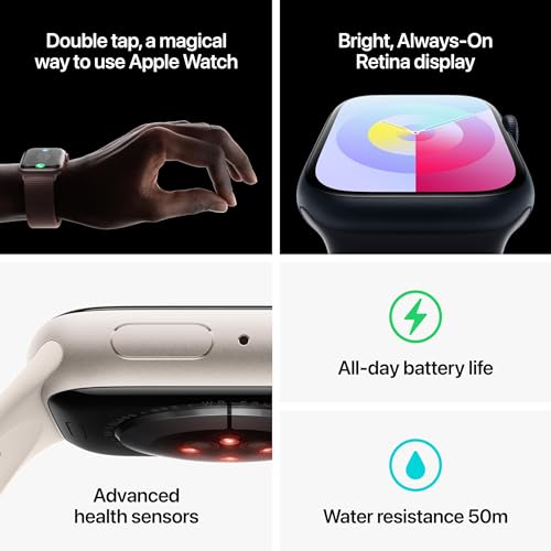 Apple Watch Series 9 (GPS) 45mm Midnight Case with Midnight Sport Band - M/L - MR9A3LW/A - Image 5