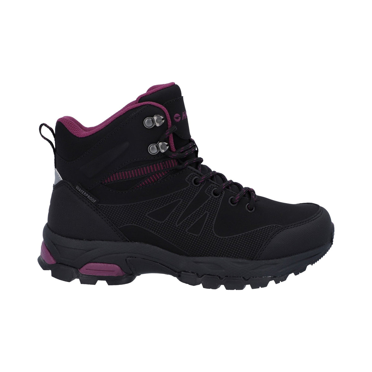 Hi-Tec Jackdaw Mid Womens Waterproof Boots - Black/Burgundy - Image 4
