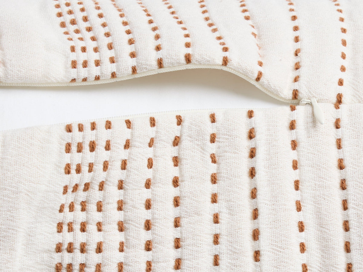 Hand Stitched Bolster Pillow Cover - FINAL SALE (Cream and Tobacco) - Image 3