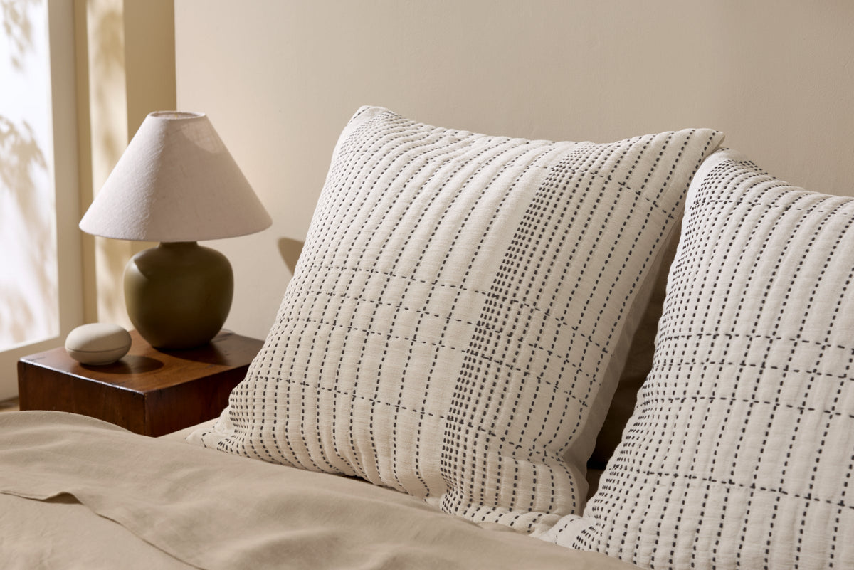 Hand Stitched Euro Pillow Cover - FINAL SALE (Ivory and Soft Black) - Image 3