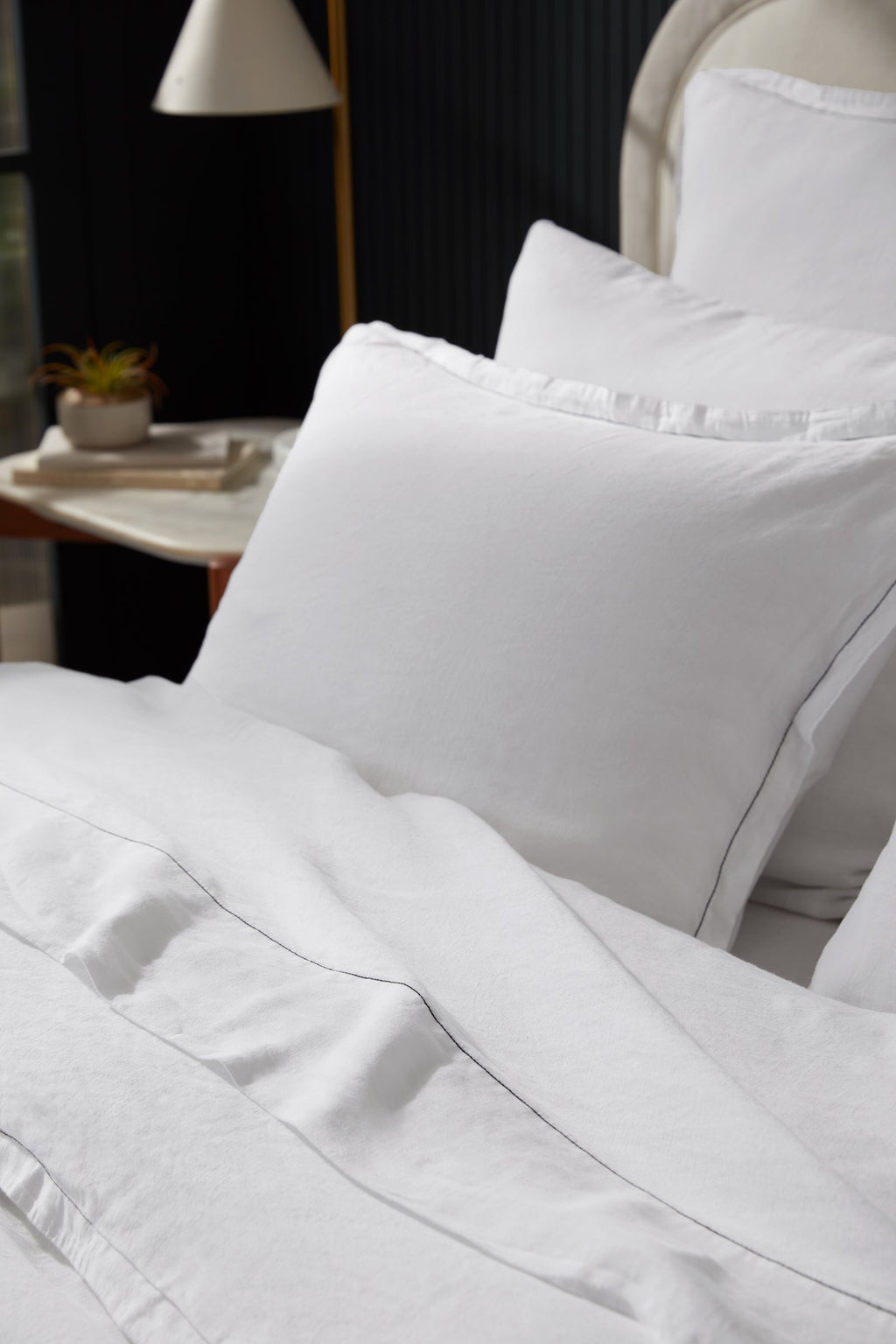 Linen Tencel Euro Sham - FINAL SALE (White with Black) - Image 2