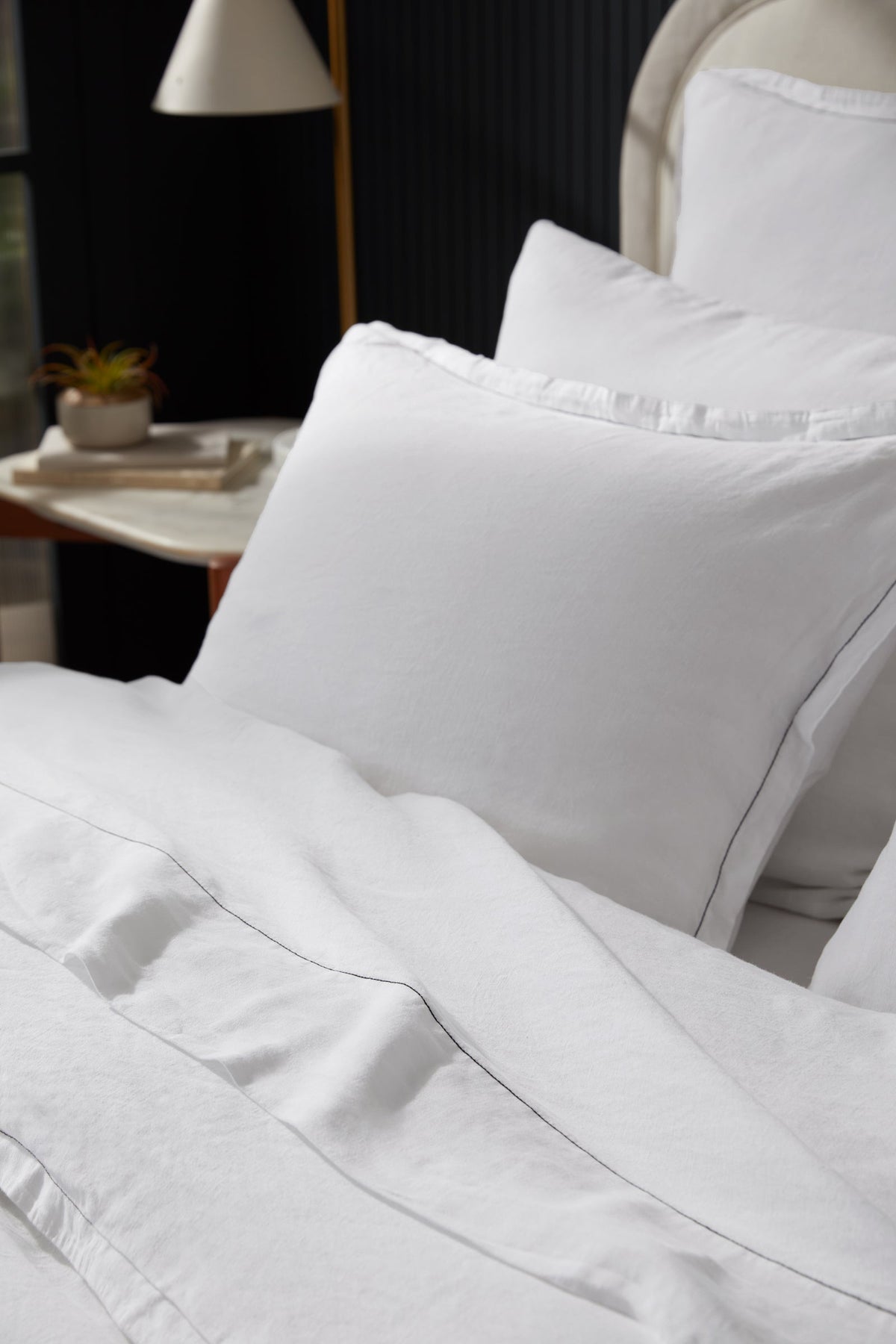 Linen Tencel Euro Sham - FINAL SALE (White with Black) - Image 2