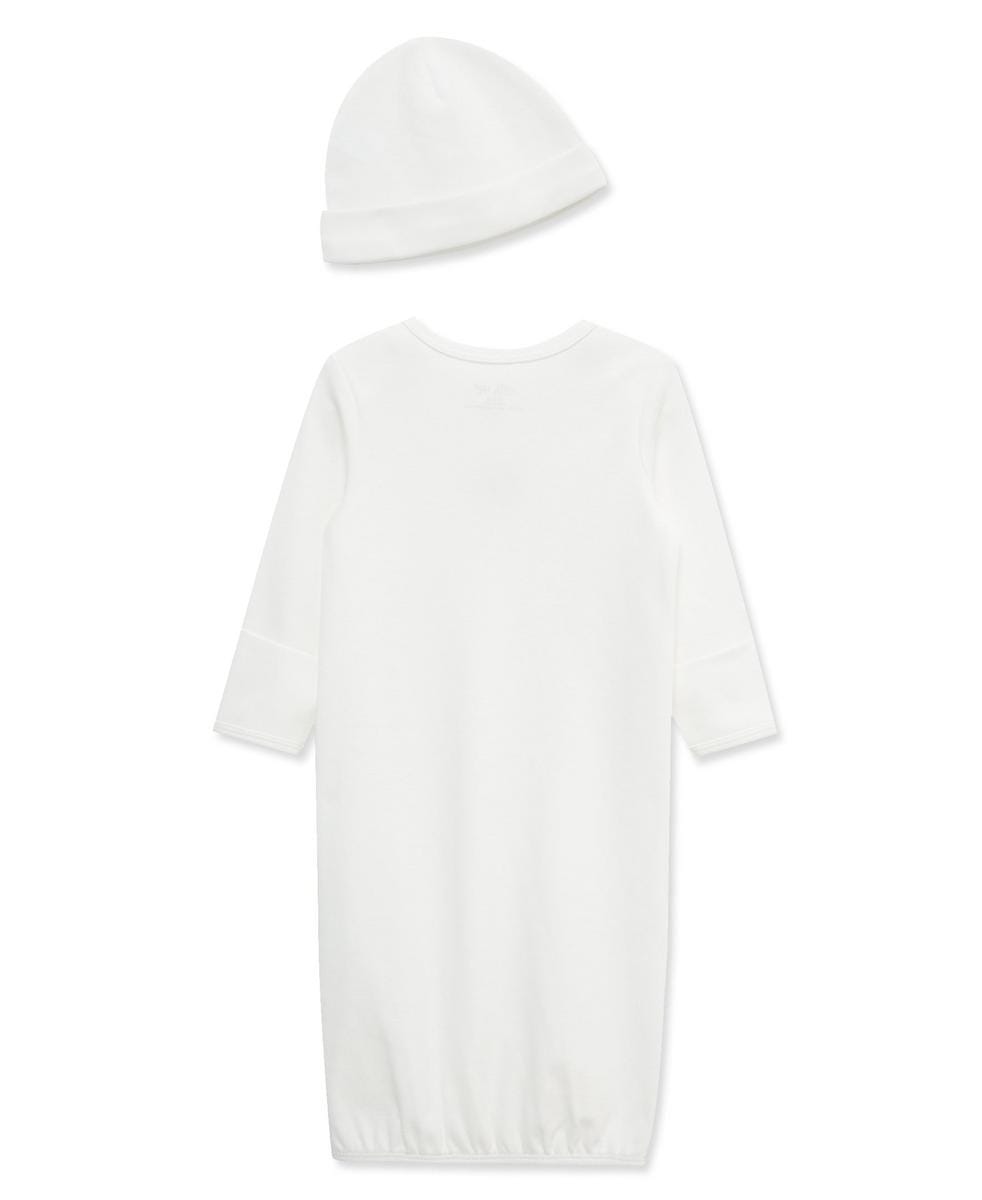 Little Me Gentle Bear Sleeper Gown and Hat - Ivory, 0-3M - Image 4