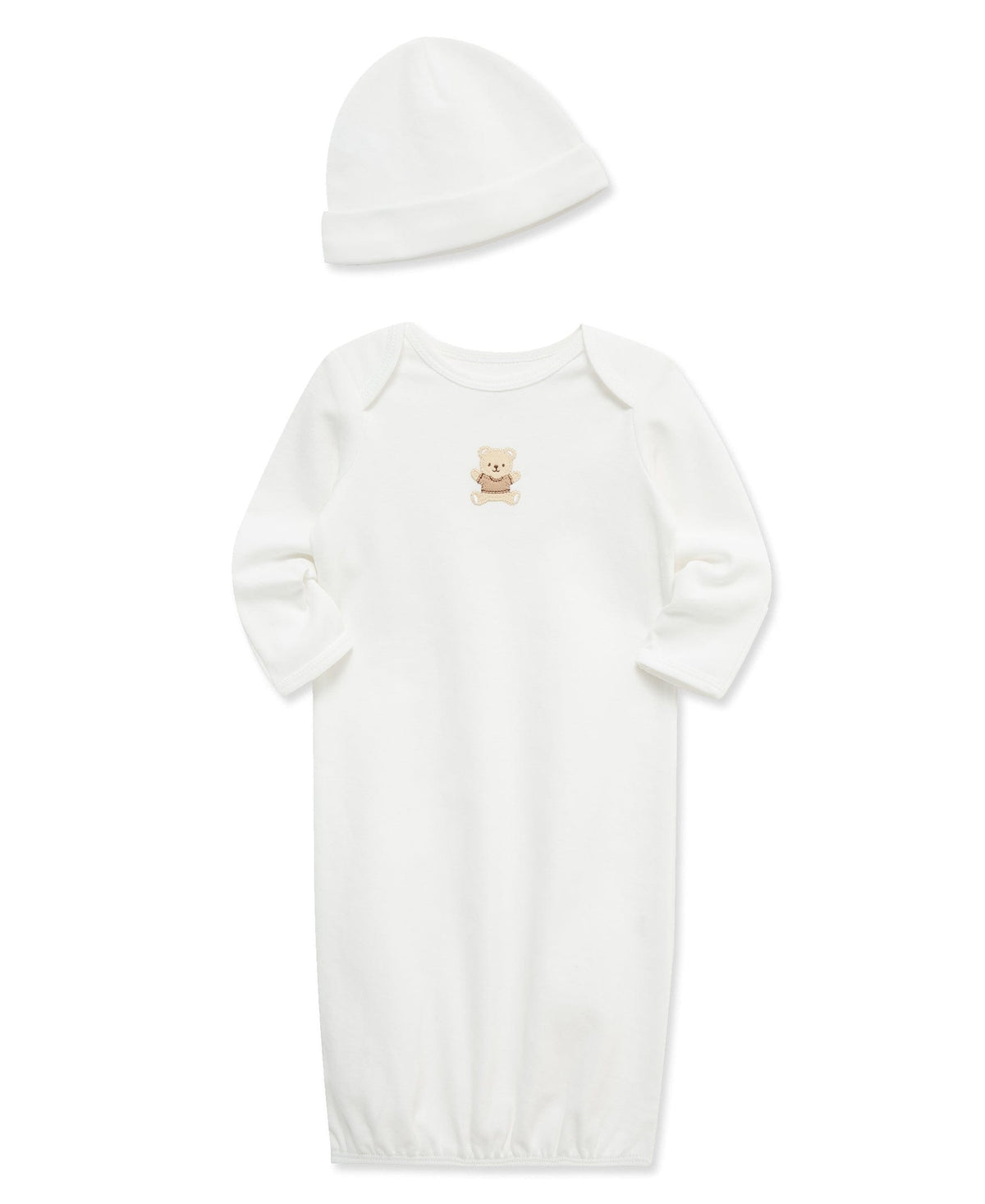 Little Me Gentle Bear Sleeper Gown and Hat - Ivory, 0-3M - Image 2