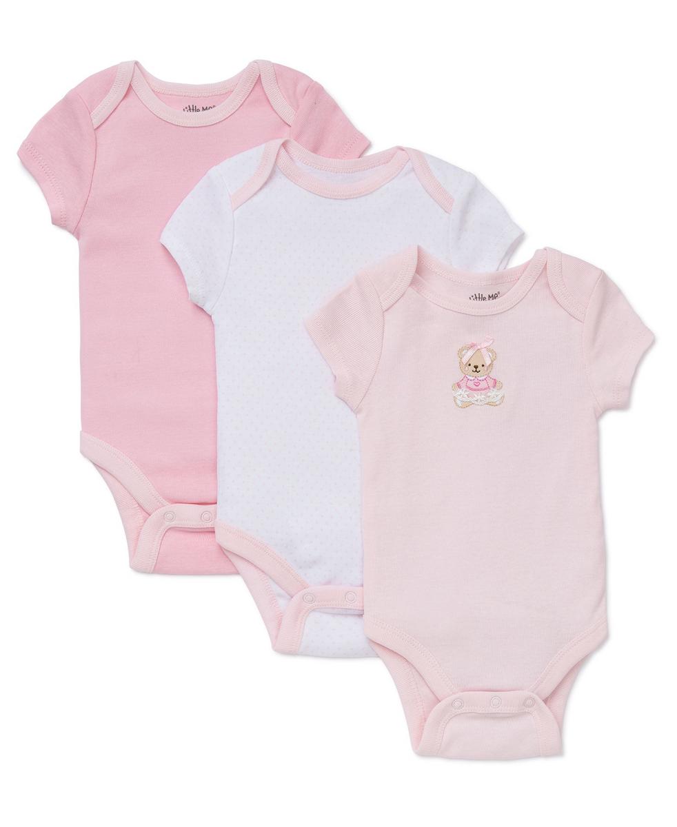 Little Me Sweet Bear 3-Pack Bodysuits - Pink Multi, NB - Image 5
