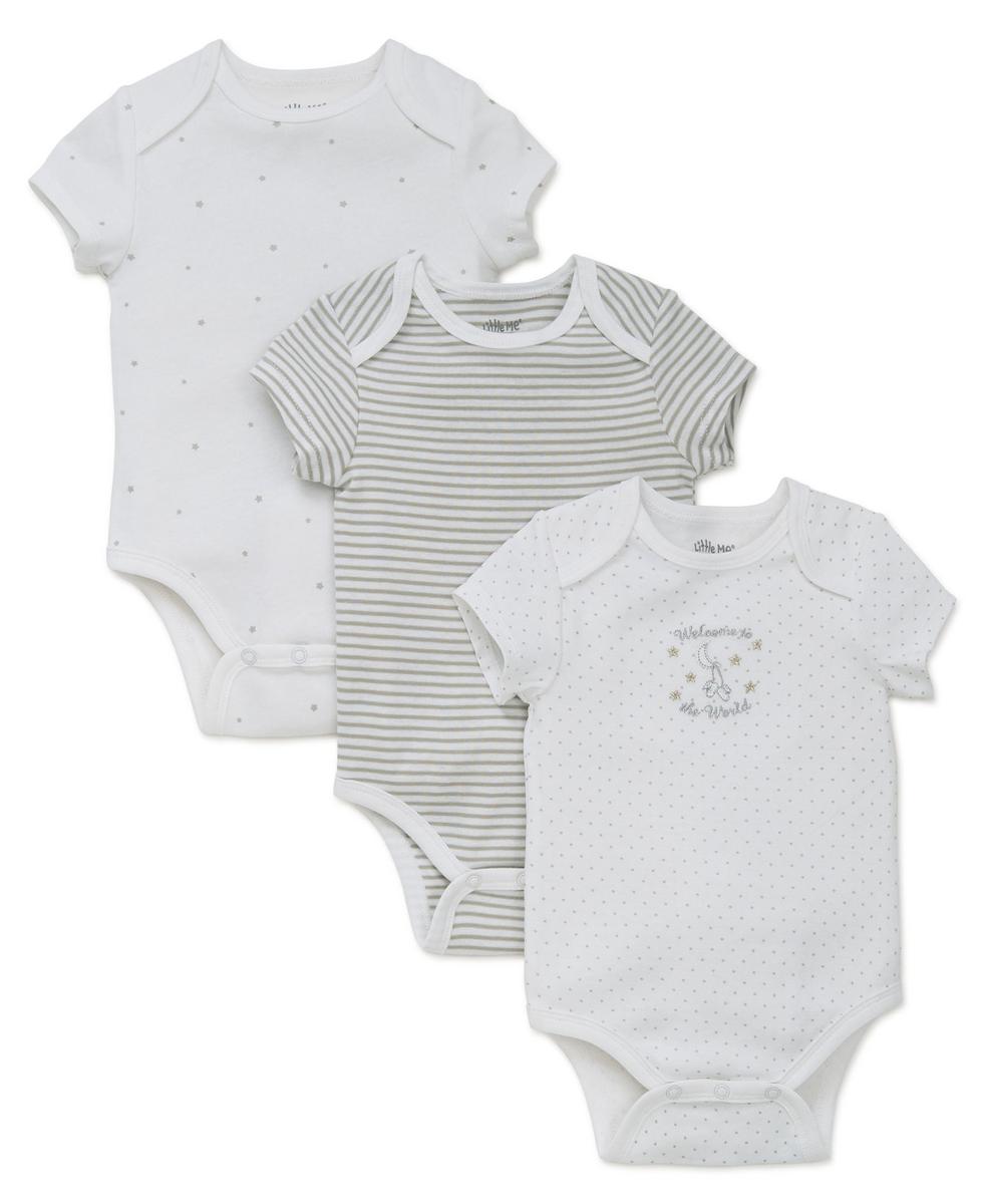 Little Me Welcome to the World 3-Pack Bodysuits - White Print, NB - Image 4