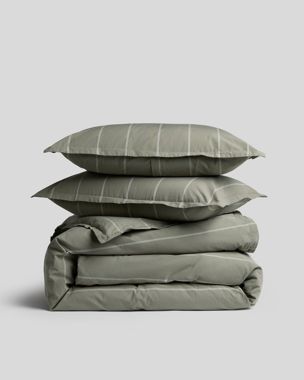Percale Duvet Cover Set - Moss Stripe K/CK