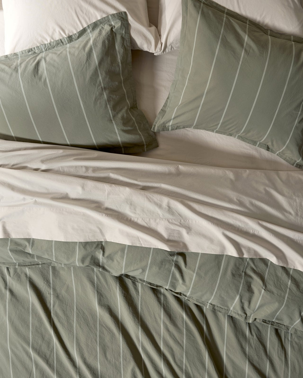 Percale Duvet Cover Set - Moss Stripe F/Q - Image 2