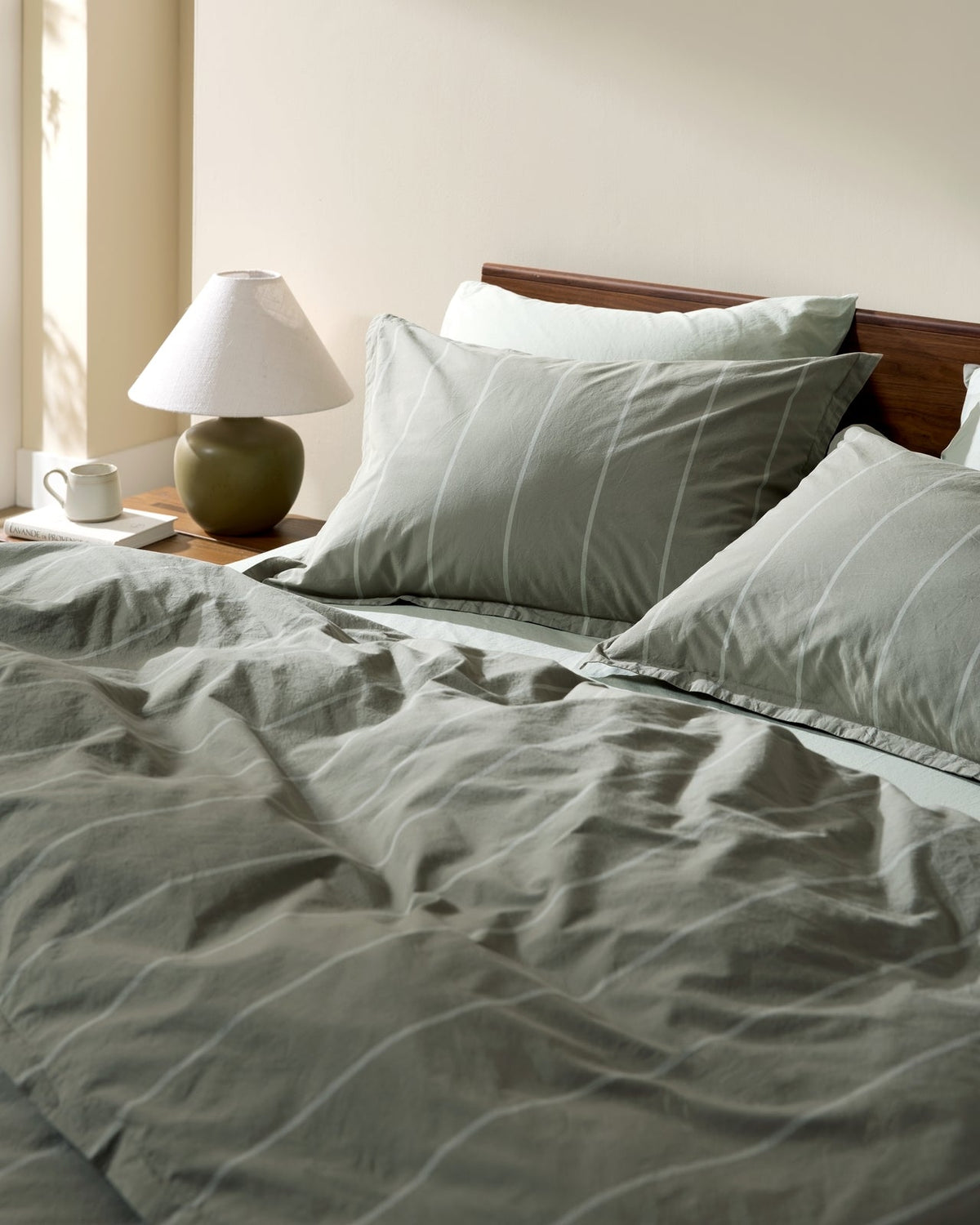 Percale Duvet Cover Set - Moss Stripe F/Q - Image 4