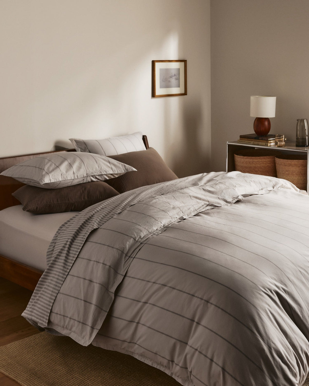 Percale Duvet Cover Set - Pebble Stripe F/Q - Image 4
